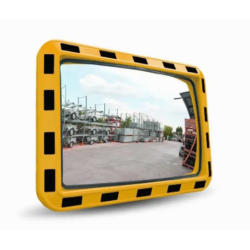 Miroir de sécurité industriel rectangulaire jaune et noir