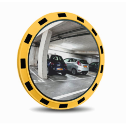 Miroir de sécurité industriel rond jaune et noir